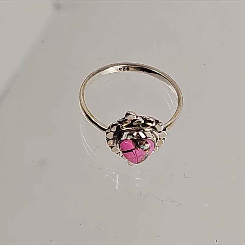 Cotton Candy Dahlia 925 Sterling Silver Pink Turquoise Heart Ring Southwestern